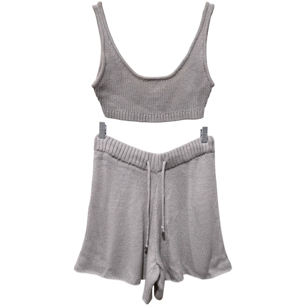 We Wore What Women Knit Crop Tank Bra Shorts Lounge 2 Piece Set Sz M Gray